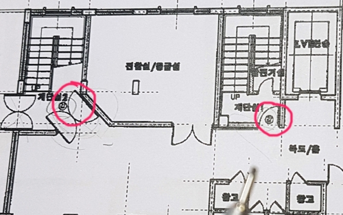 ▲ 경남 밀양 세종병원이 2005년 4월 시에 제출한 병원 1층 설계 도면에 표시된 2개 방화문.