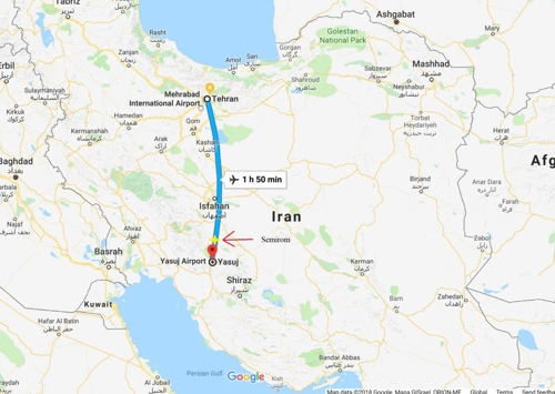 ▲ 이란 국내선 여객기 추락(화살표가 추락지점) ⓒ 구글맵
