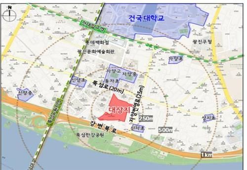 ▲ 광진구 자양동 자양7단독주택재건축 구역 위치. ⓒ 서울시