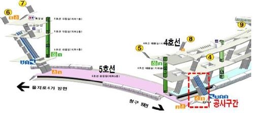 ▲ 5호선 동대문역사문화공원역 에스컬레이터 공사구간. ⓒ 서울시