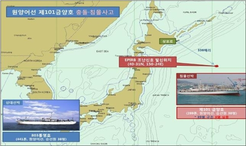 ▲ 원양어선 제101금양호 충돌 사고지점 ⓒ 부산해양경찰서