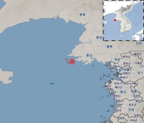 ▲ 북한 옹잔 앞바다 지진 발생 지점. ⓒ 기상청