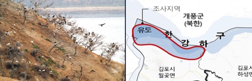 ▲유도(왼쪽)와 한강하구 접경지역 생태조사구역. ⓒ 김포시