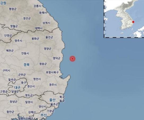 ▲ 5일 오전 경북 영덕군 앞바다에서 발생한 지진 위치. ⓒ 기상청