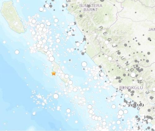 ▲ 2일 인도네시아 수마트라 섬 인근 해역에서 규모 6.1 지진이 발생했다. ⓒ 미국 지질조사국 홈페이지