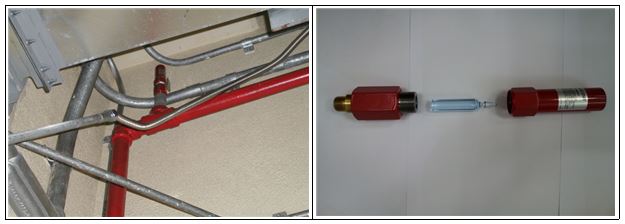 ▲ 가스소화 설비 배관에 설치된 Odorizer(왼쪽)와 구조. ⓒ 조용선 논설위원