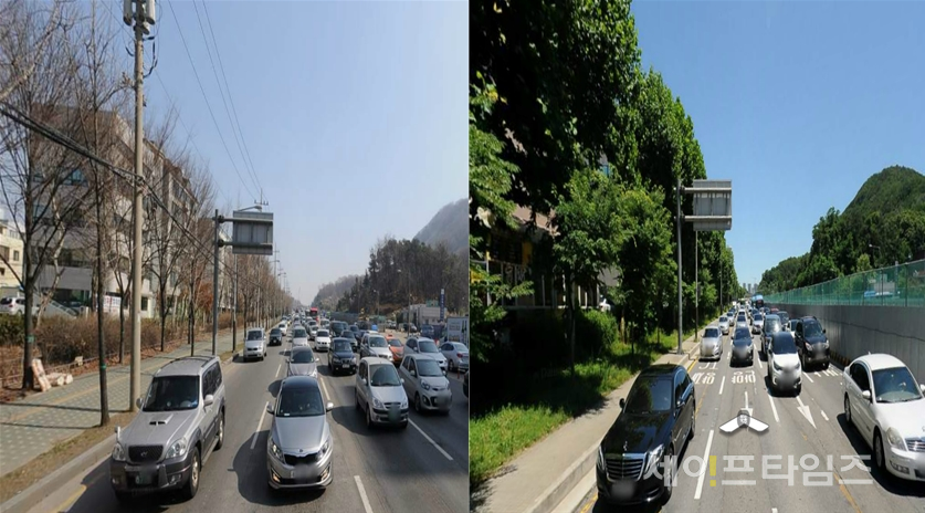 ▲ 서울시 한 자치구의 지중화 작업 전(왼쪽)과 후 도로 ⓒ 서울시