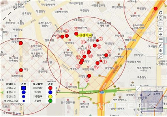 ▲ 특별 점검 지역 대상인 부산시 부산진구 서면역 주변도 ⓒ 행안부