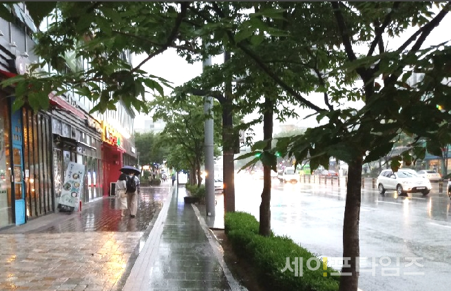 ▲ 서울 동작구 한 거리에 비가 오고 있다. ⓒ 김희리 기자