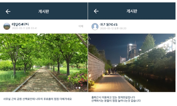 ▲ '행복걷기 챌린지' 게시판에 올라온 사진 ⓒ SK건설