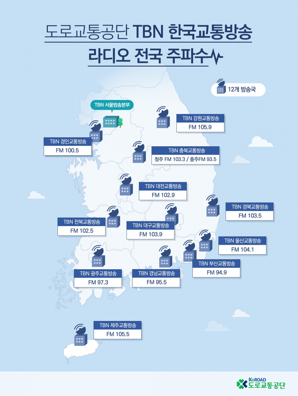 ▲ TBN 한국교통방송 주파수 권역. ⓒ 도로교통공단