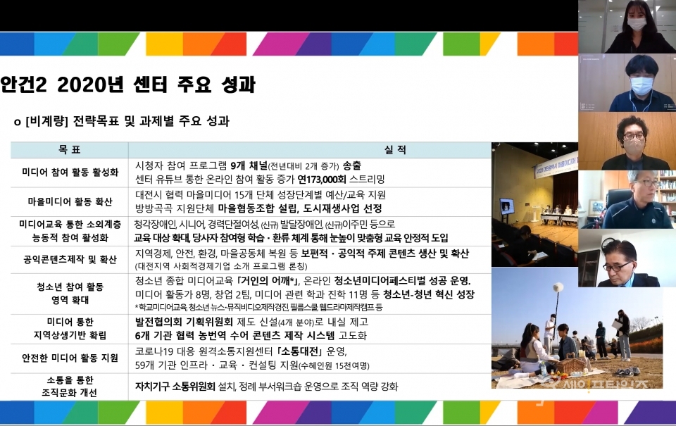▲ 시청자미디어재단 대전센터가 제1차 시민참여혁신단 발전협의회를 온라인으로 개최했다. ⓒ 대전시청자미디어센터