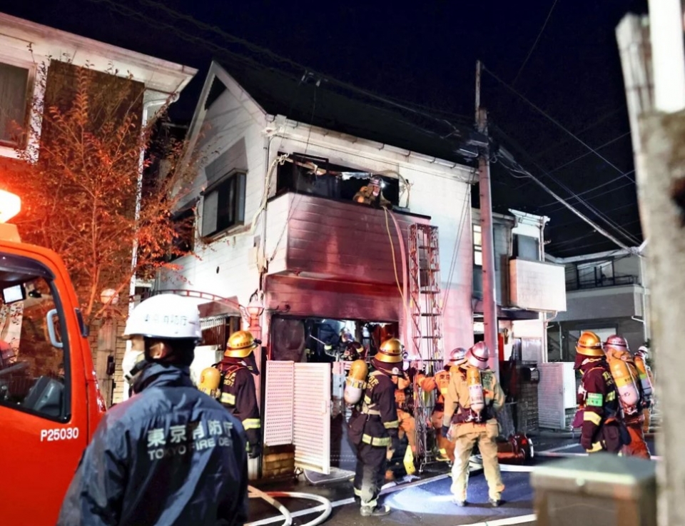 ▲ 일본 도쿄도 나카노구 누마부쿠로 목조주택 화재 현장. ⓒ 요미우리신문