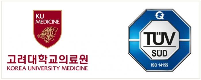 ▲ 고려대의료원 로고(왼쪽)와  ISO14155 인증 마크. ⓒ 고려대의료원