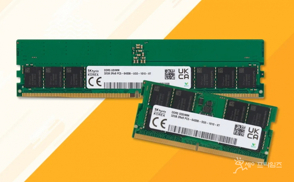 ▲ DDR5 6,400Mbps 속도의 32GB UDIMM(위), SODIMM ⓒ SK하이닉스