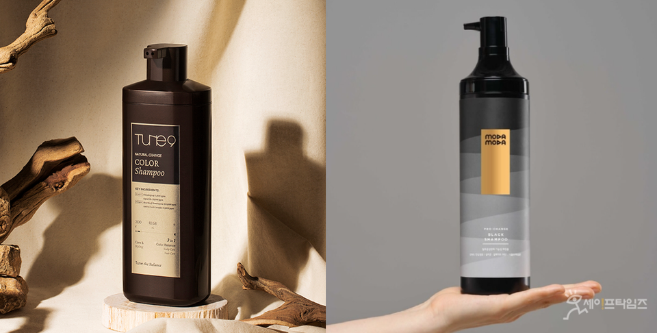 ▲ 유전독성 논란을 빚은 토니모리 튠나인 내추럴 체인지 컬러샴푸(왼쪽)·모다모다 프로체인지 블랙샴푸. ⓒ 세이프타임즈