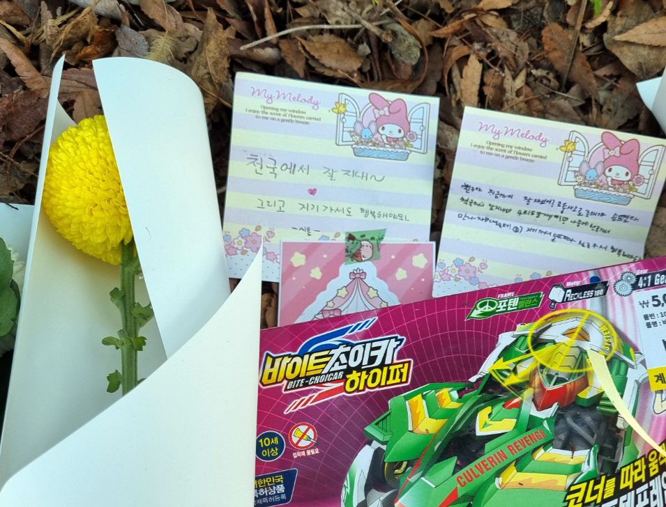 ▲ 대전 서구 둔산동 음주운전 사고 현장에 배승아 양을 추모하기 위한 꽃과 편지 등이 놓여 있다. ⓒ 연합뉴스