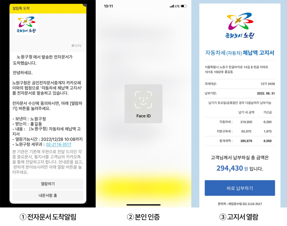 ▲ 서울 노원구 카카오 알림톡 체납 고지. ⓒ 노원구