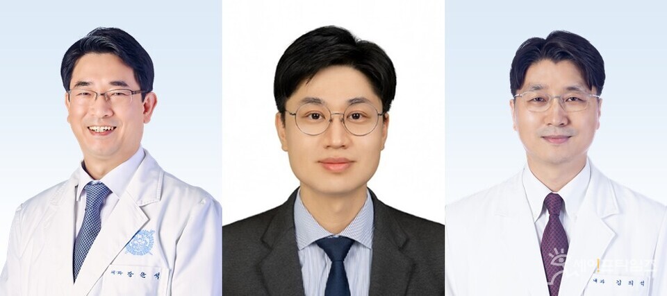 ▲ 분당서울대병원 연구팀이 디지털 기기를 활용한 운동 치료가 인플루엔자 백신 접종 후 항바이러스항체 생성을 높인다는 연구 결과를 발표했다. 왼쪽부터 장윤석·최준표 분당서울대병원 알레르기내과 교수, 김의석 감염내과 교수. ⓒ 분당서울대병원