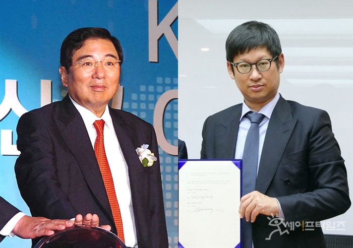 ▲ KPX그룹 창업주 양규모 KPX홀딩스 이사회 의장(왼쪽)이 장남 양준영 회장에게 블록딜 방식으로 경영권을 승계한 데 대해 꼼수 의혹이 나오고 있다. ⓒ 세이프타임즈
