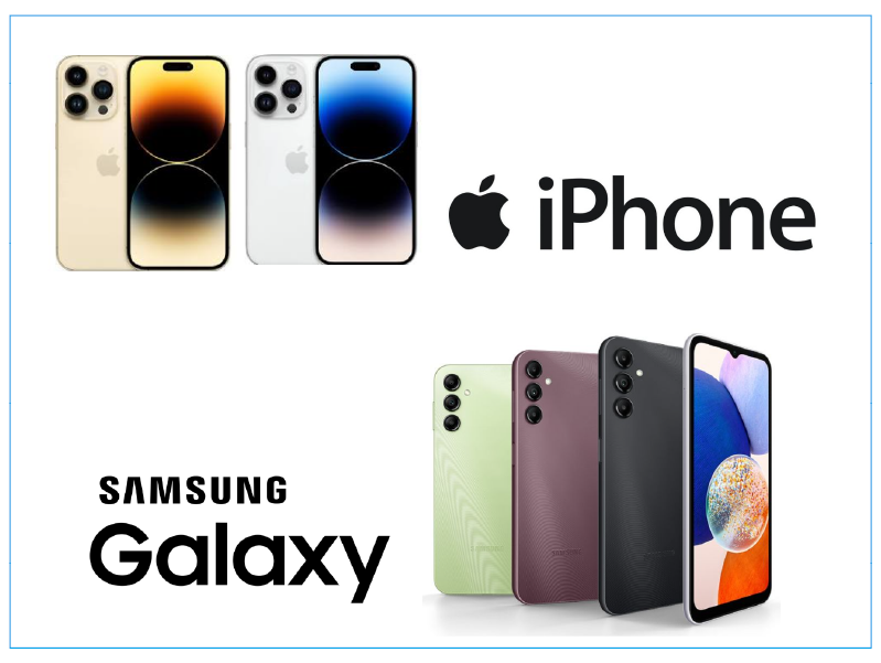 ▲ 애플의 아이폰14프로 시리즈(왼쪽 상단)가 삼성전자의 갤럭시 A14를 누르고 스마트폰 출하량 1위에서 4위까지 차지했다. ⓒ 애플·삼성전자