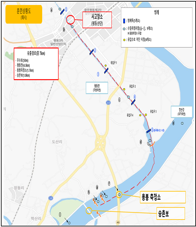 ▲ 영산강 대규모 수질오염사고 대응 합동훈련 상황도. ⓒ 환경부