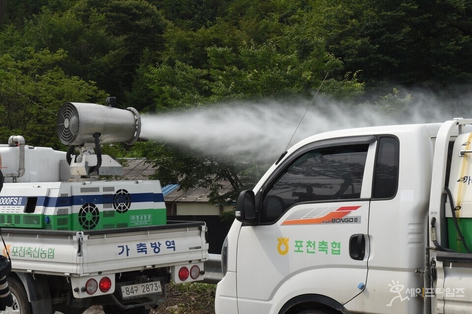 ▲ 아프리카돼지열병 확산을 예방하기 위해 방역을 하고 있다. ⓒ 환경부