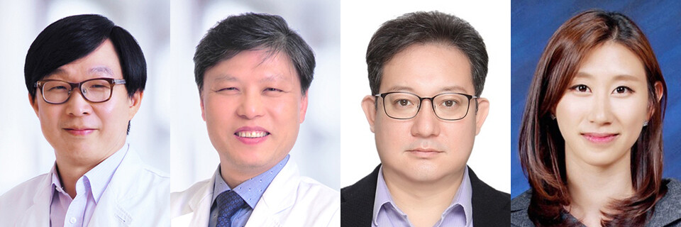 ▲ 서울대병원 연구팀이 주의력 결핍·과잉행동 장애(ADHD) 아동의 뇌 혈류량이 연령에 따라 뚜렷하게 달라진다는 연구 결과를 발표했다. 왼쪽부터 서울대병원 김붕년 소아정신과 교수·손철호 영상의학과 교수·의생명연구원 송희진 연구교수·정신건강의학과 임유빈 임상강사. ⓒ 서울대병원