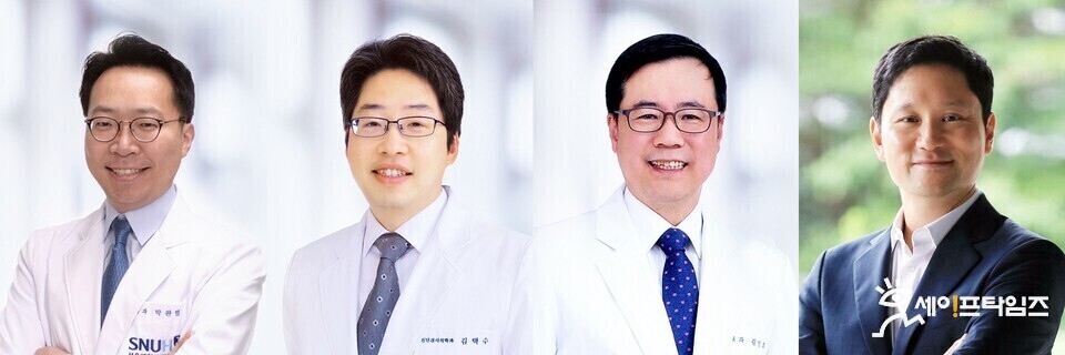 ▲ 서울대병원 공동연구팀이 표준 방법과 유사한 수준의 높은 정확도를 보이면서 세계에서 최고로 빠른 항균제 감수성 검사(uRAST) 기술을 개발했다. 왼쪽부터 서울대병원 박완범 감염내과 교수·김택수 진단검사의학과 교수·김인호 혈액종양내과 교수·권성훈 서울대 전기공학부 교수. ⓒ 서울대병원