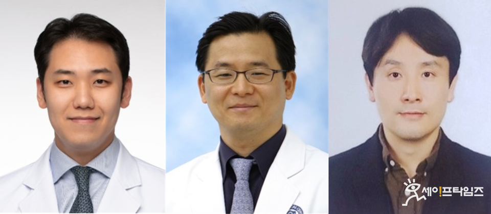 ▲ 세브란스병원 공동 연구팀이 망막 오가노이드에서 3차원 액체금속 미세전극을 이용해 망막 발달 과정에서의 전기 신호를 정확하게 분석했다. 왼쪽부터 이준원 강남세브란스병원 안과 교수, 변석호 세브란스병원 안과 교수, 박장웅 연세대 신소재공학과 교수. ⓒ 세브란스병원