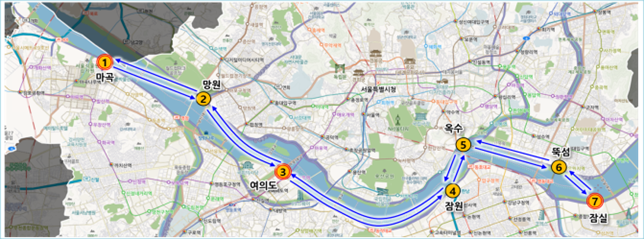 ▲ 서울시가 발표한 한강버스 선착장 노선도. ⓒ 서울시