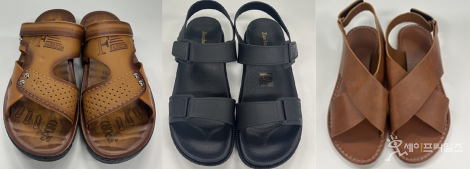 ▲ 서울시 안전 검사에서 유해물질이 초과 검출된 테무·쉬인·알리에서 판매한 샌들 제품. ⓒ 서울시
