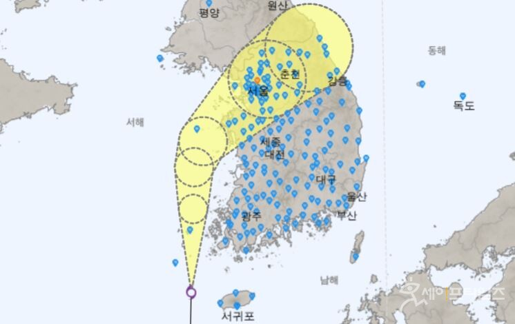 ▲ 태풍 종다리 위치 70% 확률 반경. ⓒ 기상청