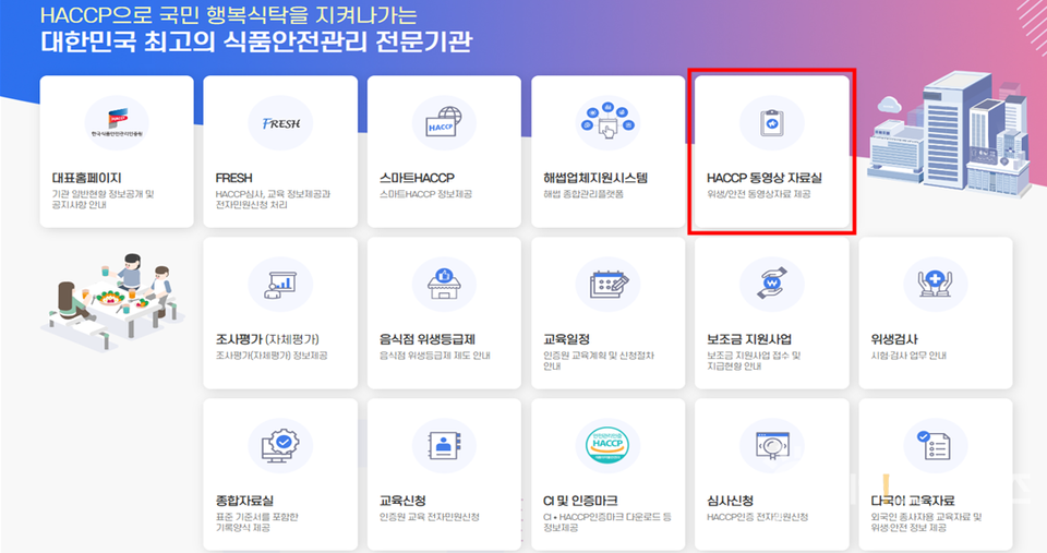 ▲ 한국식품안전관리인증원이 위생안전관리 역량 강화와 민원인 이용 편리성을 위해 홈페이지에 해썹 동영상 자료실을 개설했다. ⓒ 해썹인증원