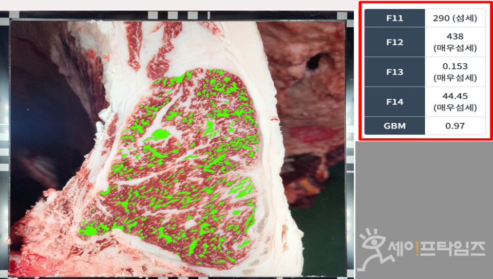 ▲ 소 근내지방 섬세지수 분석 알고리즘을 활용해 축산물의 근내지방 섬세지수와 지방면적비를 정밀하게 분석하고 있다. ⓒ 축평원
