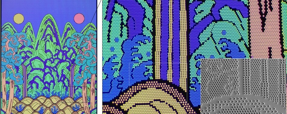 ▲ 연구팀이 20만개의 미세반구를 이용해 재현한 '일월오봉도'로 색소는 전혀 사용하지 않았다. ⓒ KAIST