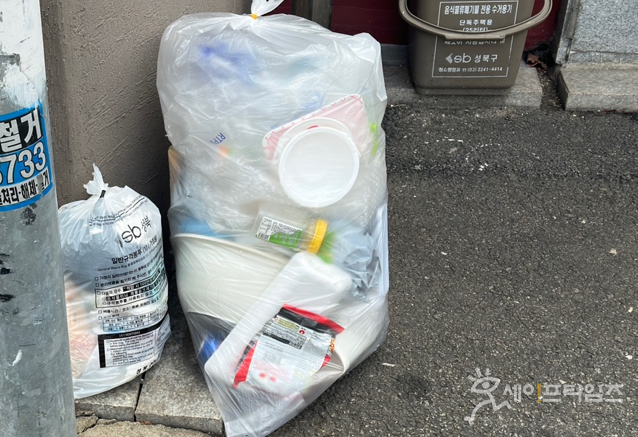 ▲ 서울 성북구의 주택가에 혼합배출 쓰레기가 놓여져 있다. ⓒ 이유찬 기자