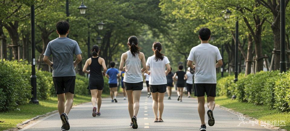 ▲ 사람들이 건강을 챙기기 위해 공원에서 조깅을 하고 있다. ⓒ 김미영 식품전문기자·영양사