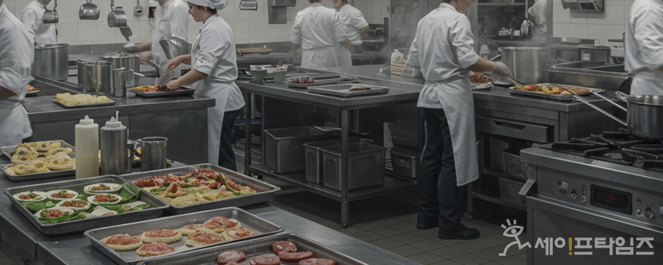 ▲ 조리원들이 조리실에서 음식을 조리하고 있다. ⓒ 김미영 기자