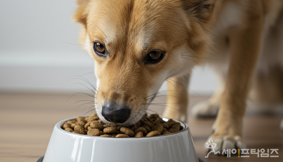 ▲ 반려견이 사료를 먹고 있다. ⓒ 김미영 기자