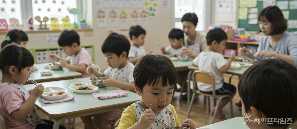 ▲ 어린이집 아이들이 식사를 하고 있다. ⓒ 김미영 기자