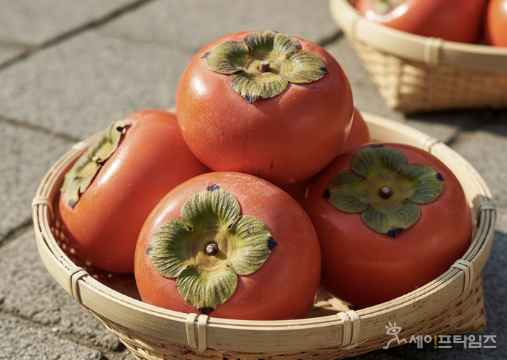 ▲ 잘 익은 홍시가 소쿠리에 담겨 있다. ⓒ 김미영 식품전문기자·영양사